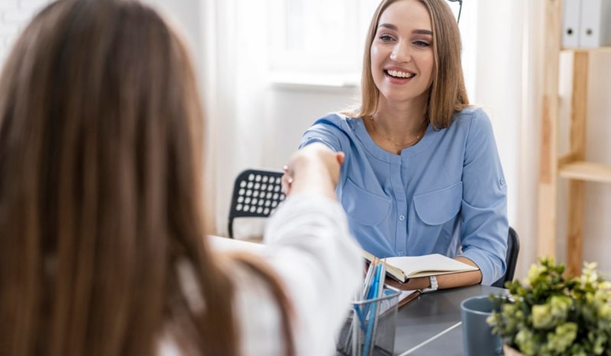 Woman in interview for care job